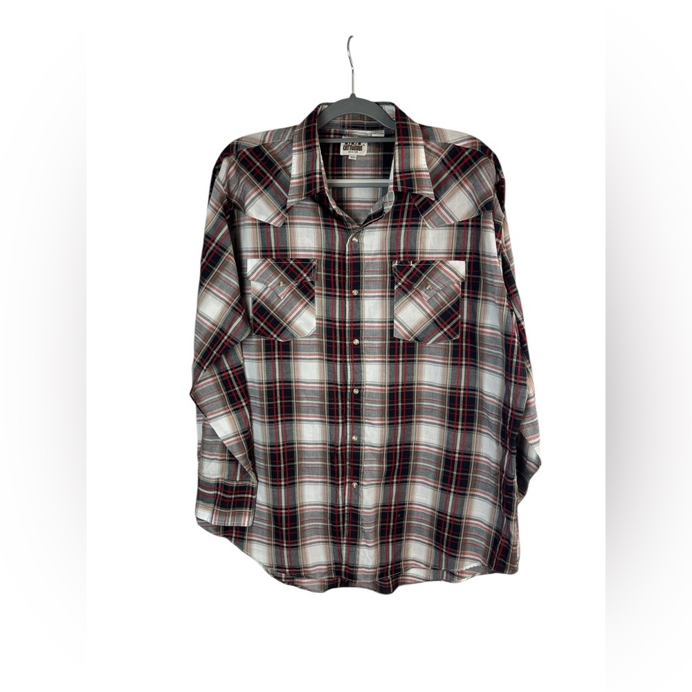 Ely Cattleman men’s western pearl snap plaid long sleeve shirt size‎ XL